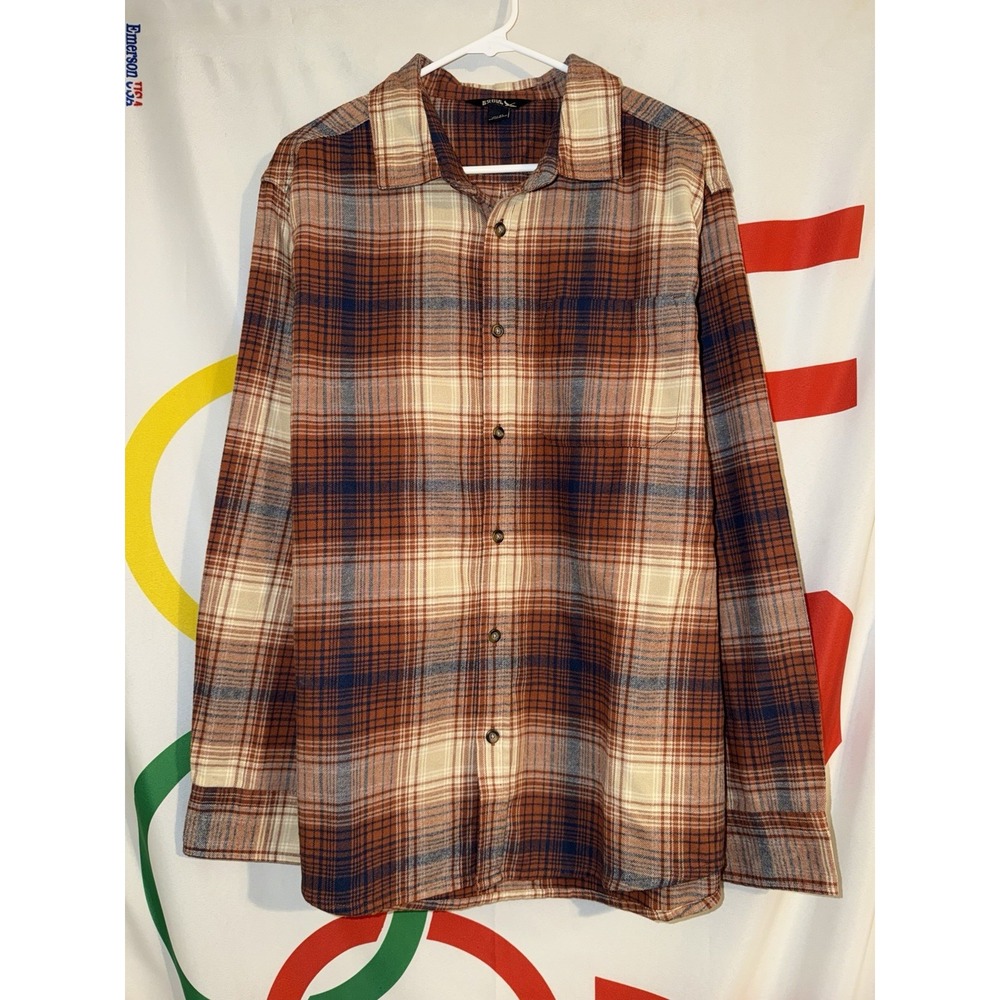 Eddie Bauer Flannel Shirt Mens XL Orange Plaid Button Up
